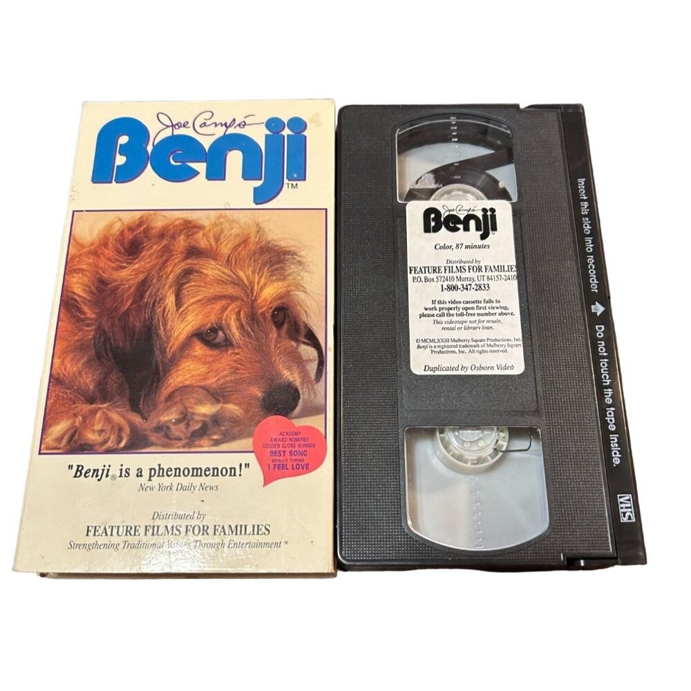 Vintage Benji VHS 1974 "The Original Hit Movie" Joe Camp's Mulberry Squard Prod